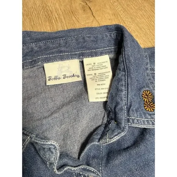 Vintage 90s Embroidered Autumn Scarcrow Shirt M Button Cotton Granny Kitch - Picture 5 of 7